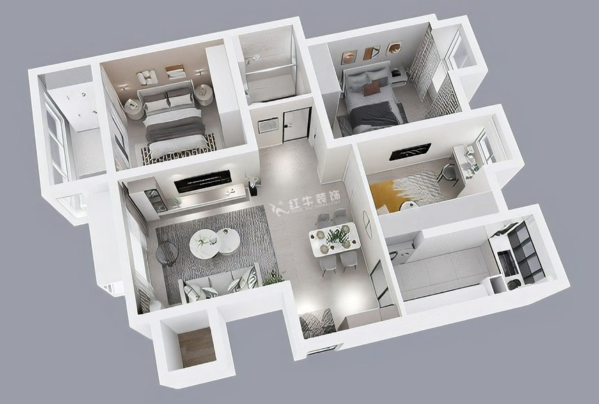 朱彥｜恒山花苑1-3-703-106㎡-現(xiàn)代簡(jiǎn)約風(fēng)格｜3室2廳1衛(wèi)｜新房裝修｜定制家｜全包14萬(wàn)｜00_04鳥(niǎo)瞰圖