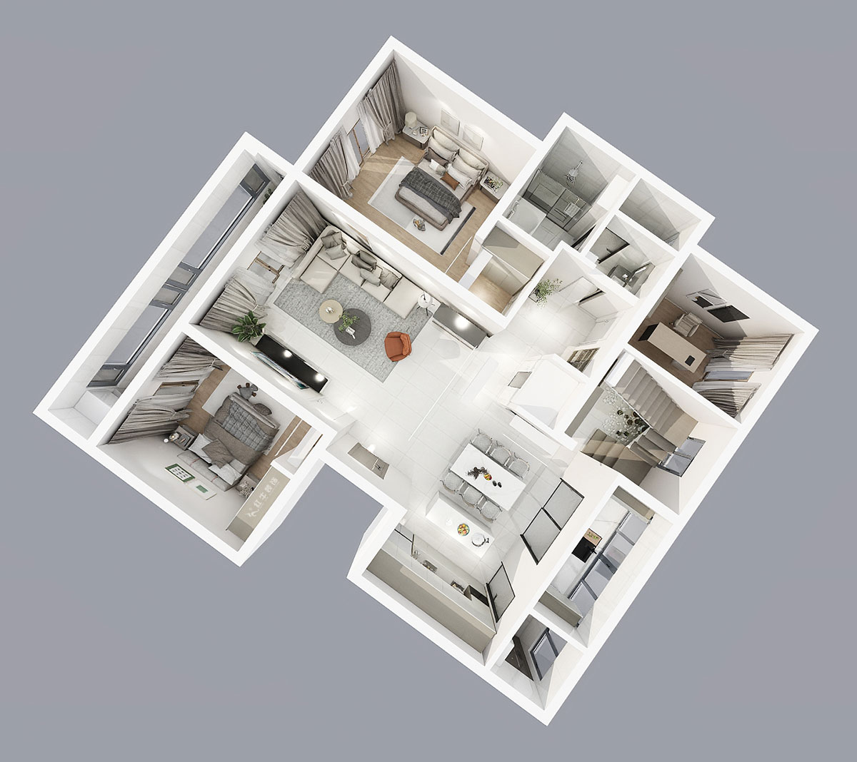 陸利民｜羊山湖14-502-160㎡+閣樓-現(xiàn)代風格｜4室2廳2衛(wèi)｜新房裝修｜定制家｜全包31萬｜00_05鳥瞰圖