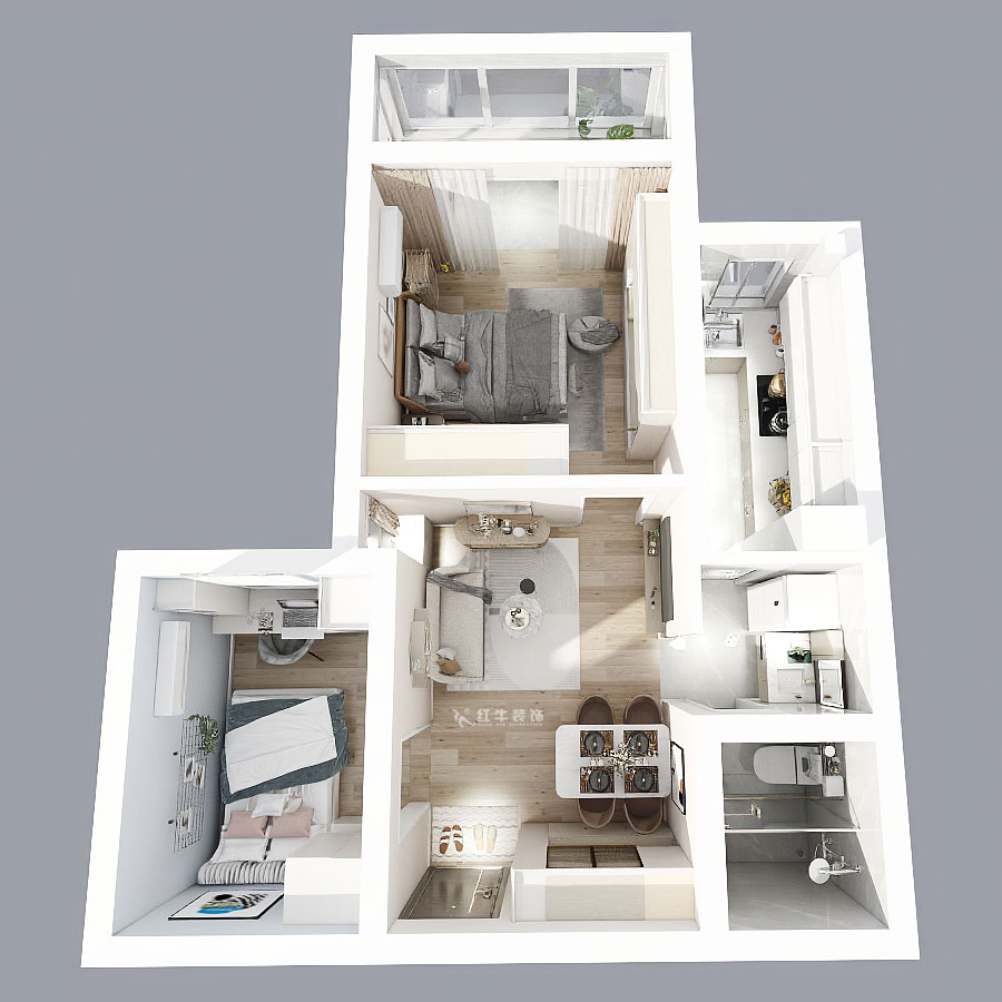 顧娟｜丹鳳新寓1-803-60㎡-現(xiàn)代風格｜2室2廳1衛(wèi)｜舊房裝修｜定制家｜全包11