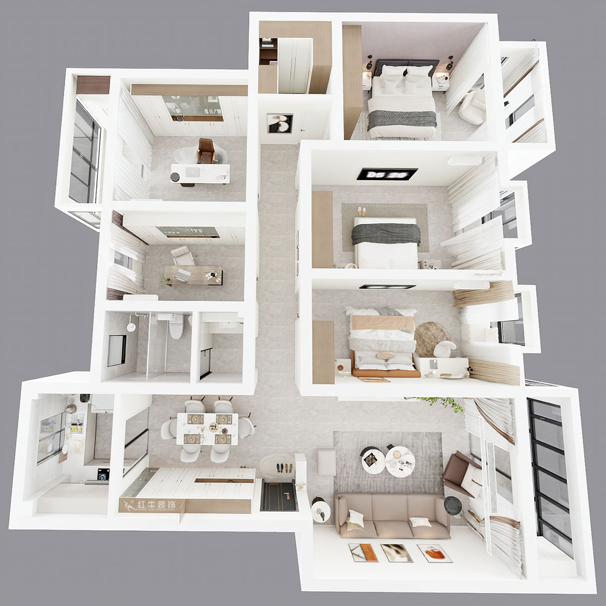 劉小勇｜翠屏東南18-601-180㎡-現(xiàn)代簡(jiǎn)約風(fēng)格｜5室2廳2衛(wèi)｜新房裝修｜定制家｜全包21