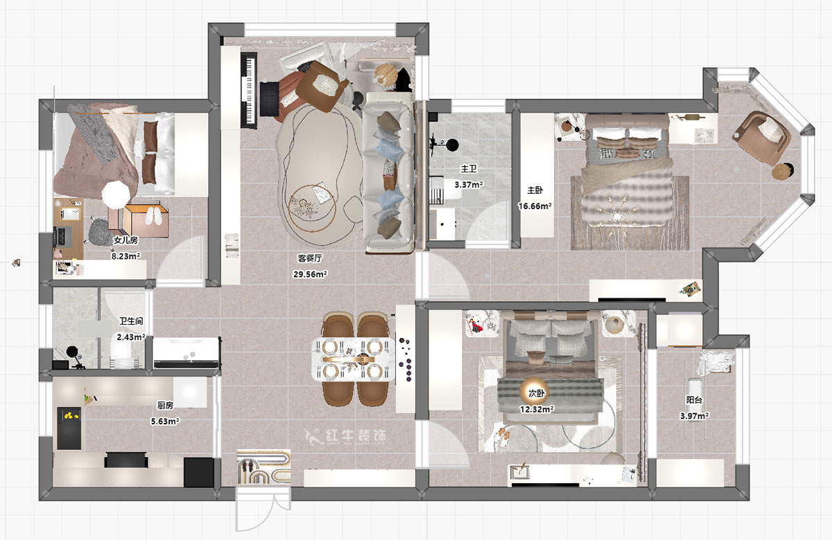 劉小勇｜中南世紀(jì)雅苑一期8-501-115㎡-現(xiàn)代簡約風(fēng)格｜3室2廳1衛(wèi)｜新房裝修｜定制家｜全包16萬｜00_03平面彩圖