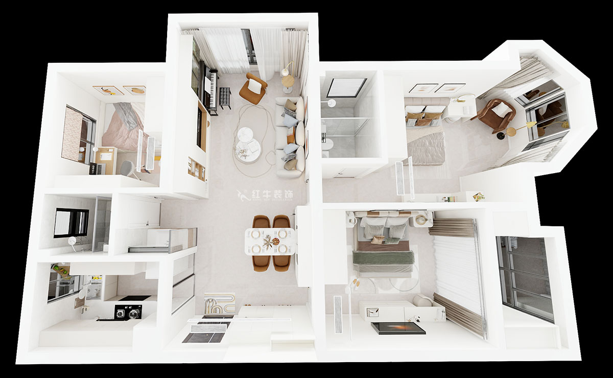 劉小勇｜中南世紀(jì)雅苑一期8-501-115㎡-現(xiàn)代簡約風(fēng)格｜3室2廳1衛(wèi)｜新房裝修｜定制家｜全包16萬｜00_04鳥瞰圖