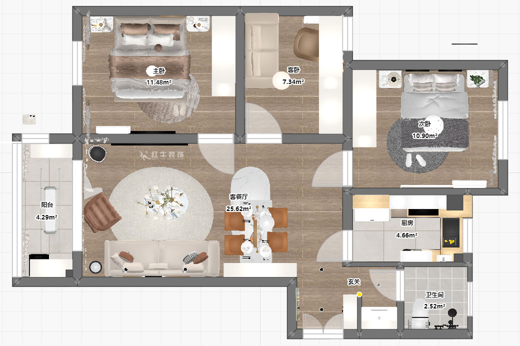 朱明琪｜春江新城新河苑一期8-3-510-94㎡-現(xiàn)代風(fēng)格｜3室2廳1衛(wèi)｜老房改造｜定制家｜全包12萬｜00_03平面彩圖