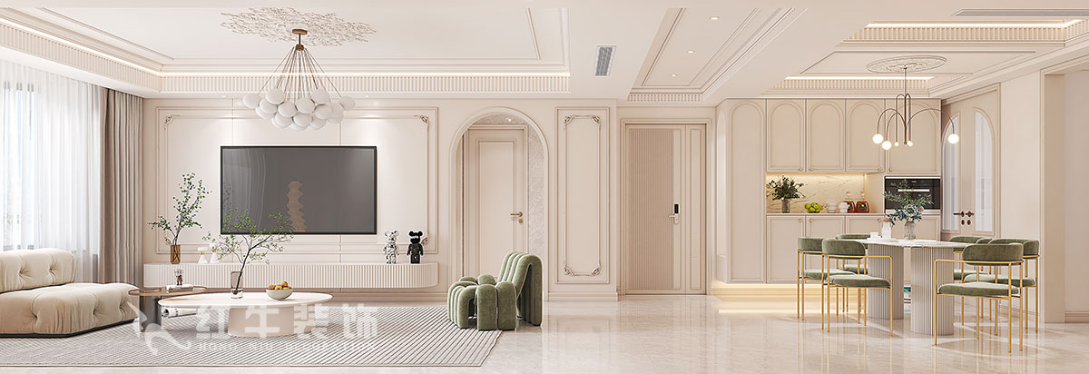 蔣琛｜御江金城11-3-2206-140㎡-法式奶油風(fēng)格｜3室2廳2衛(wèi)｜新房裝修｜定制家｜全包23萬｜00電視背景