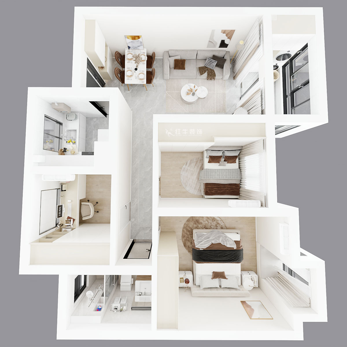 朱彥｜江楓苑南苑1-1-1302-85㎡-現(xiàn)代簡(jiǎn)約風(fēng)格｜3室2廳1衛(wèi)｜新房裝修｜定制家｜全包10萬(wàn)｜00_04鳥(niǎo)瞰圖