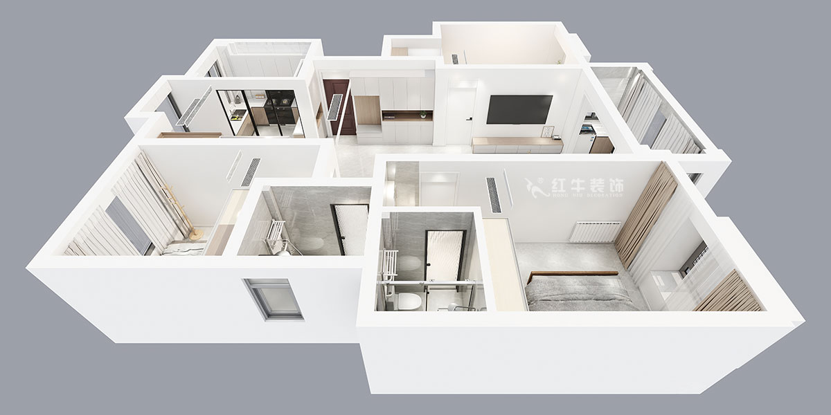 張智猿｜啟迪城博園1-302-114㎡-現代風格｜3室2廳1衛(wèi)｜新房裝修｜定制家｜全包17萬｜00_05鳥瞰圖