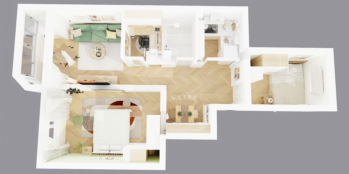 朱明琪｜評事街137號3-402-71㎡-原木風(fēng)格｜3室2廳1衛(wèi)｜老房改造｜定制家｜全包11萬｜00_04鳥瞰圖