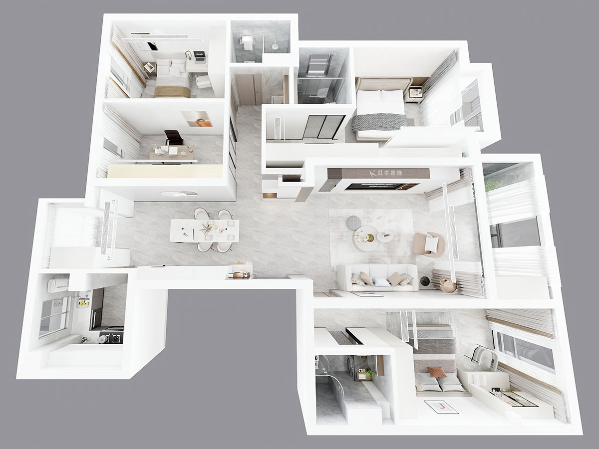 朱彥｜中海桃源里6-2-903-159㎡-現(xiàn)代簡(jiǎn)約風(fēng)格｜4室2廳3衛(wèi)｜新房裝修｜定制家｜全包21萬｜00_04鳥瞰圖