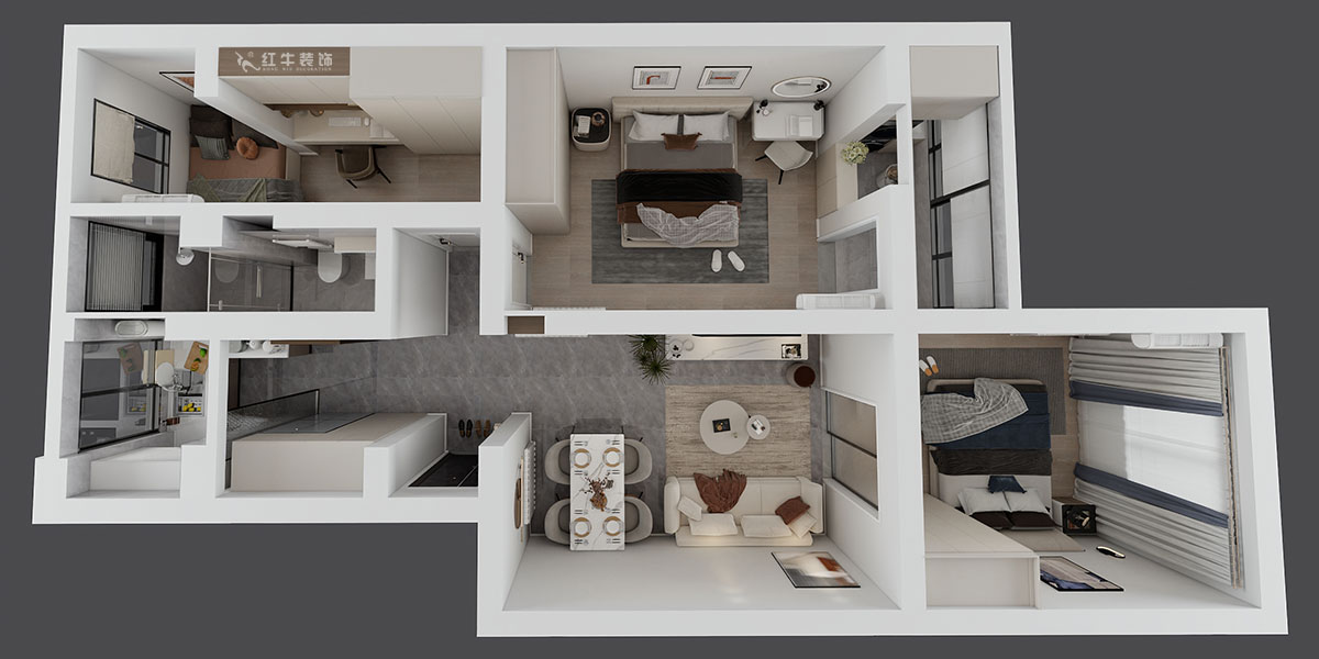 孟憲濤｜理工大121棟4-208-82㎡-現(xiàn)代簡約風(fēng)格｜3室2廳1衛(wèi)｜老房裝修｜定制家｜全包12萬｜00_04鳥瞰圖