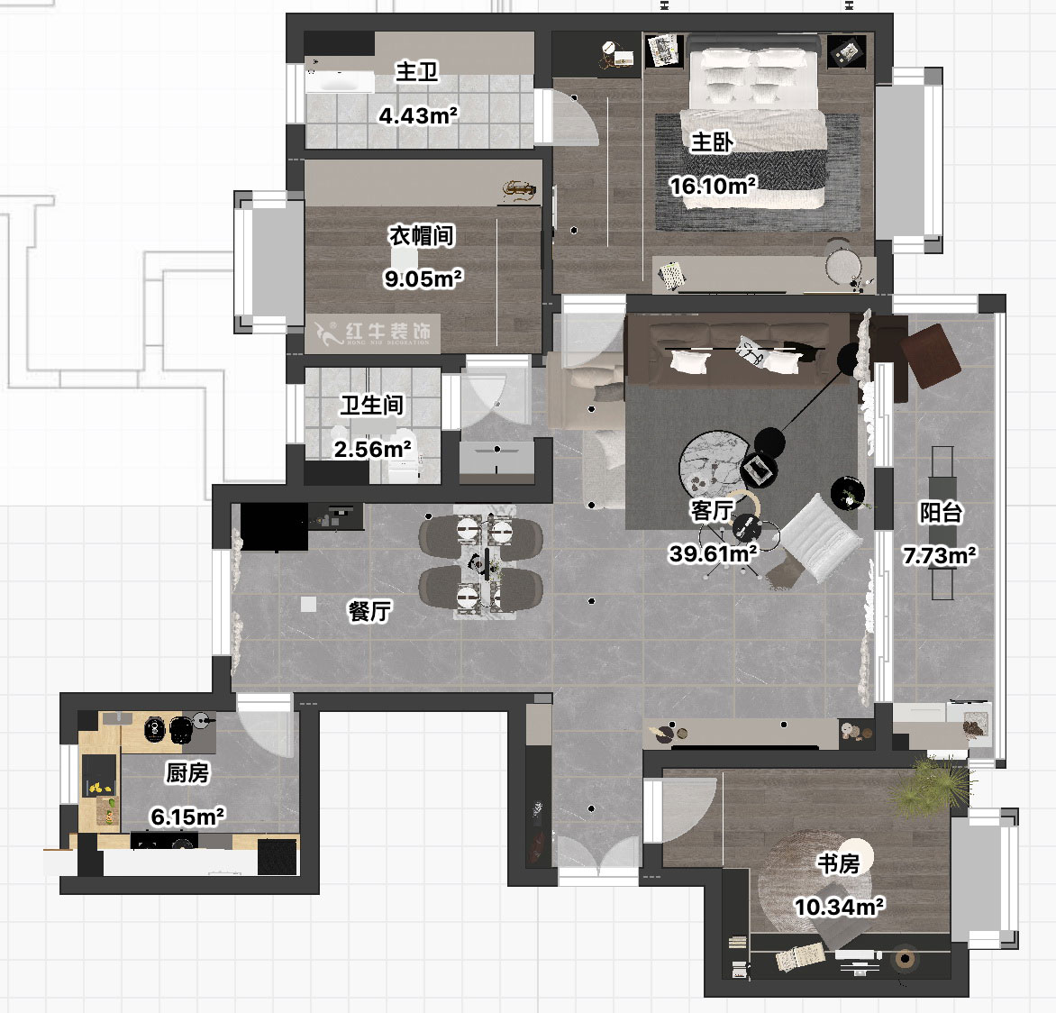 朱彥｜鐘山峰景15-803-128㎡-簡(jiǎn)約風(fēng)格｜3室2廳2衛(wèi)｜新房裝修｜定制家｜全包13萬(wàn)｜00_03平面彩圖