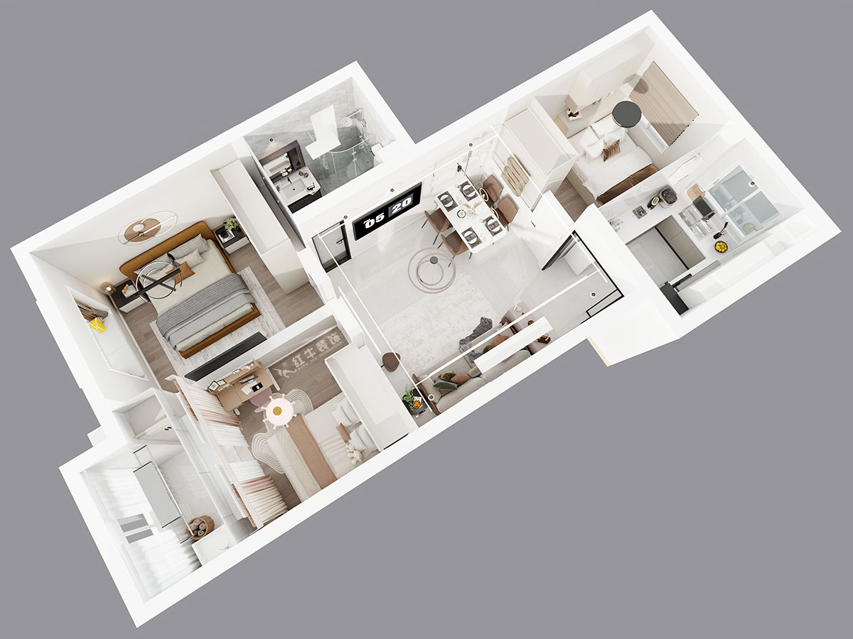 吳波｜鳳悅北園3-1-1306-87㎡-現(xiàn)代簡約風格｜3室2廳1衛(wèi)｜舊房裝修｜定制家｜全包12萬｜00_05鳥瞰圖