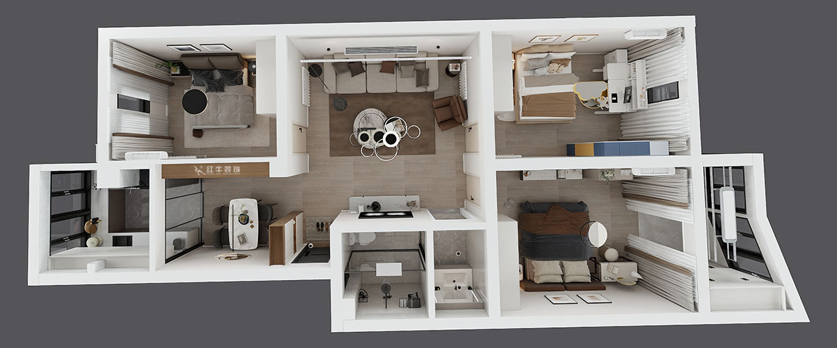 劉小勇｜金信花園12-37-401-105㎡-現(xiàn)代簡(jiǎn)約風(fēng)格｜3室2廳1衛(wèi)｜老房裝修｜定制家｜全包13萬｜00_04鳥瞰圖