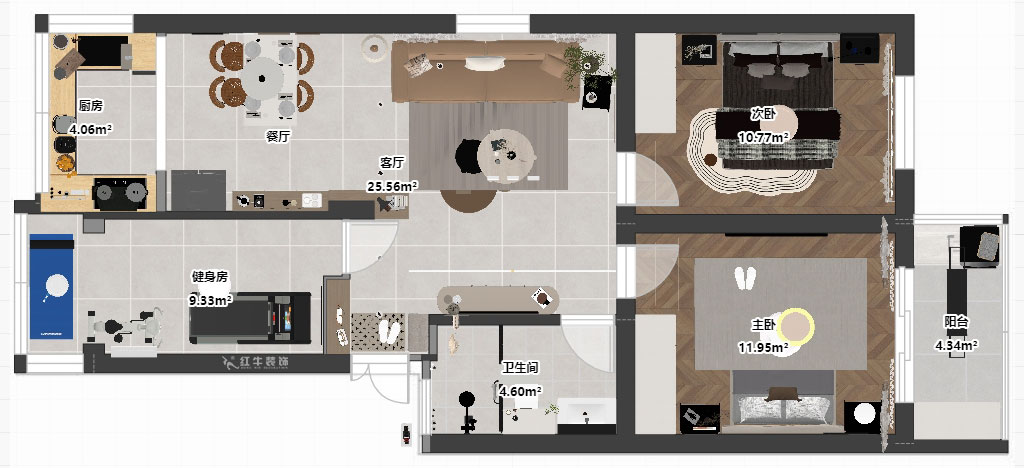 仇美蓉｜鐘山山莊23-1-201-87㎡-簡約風(fēng)格｜3室2廳1衛(wèi)｜老房裝修｜定制家｜全包12萬｜00_03平面彩圖