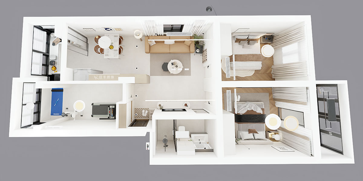 仇美蓉｜鐘山山莊23-1-201-87㎡-簡約風(fēng)格｜3室2廳1衛(wèi)｜老房裝修｜定制家｜全包12萬｜00_04鳥瞰圖
