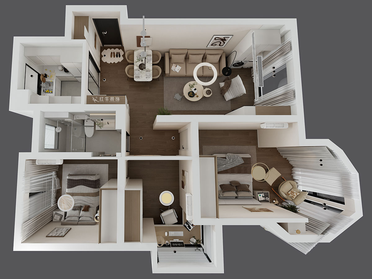 蔣?。心鲜兰o(jì)雅苑二期4-504-93㎡-現(xiàn)代簡(jiǎn)約風(fēng)格｜3室1廳1衛(wèi)｜毛坯房裝修｜定制家｜全包12萬(wàn)｜00_04鳥(niǎo)瞰圖