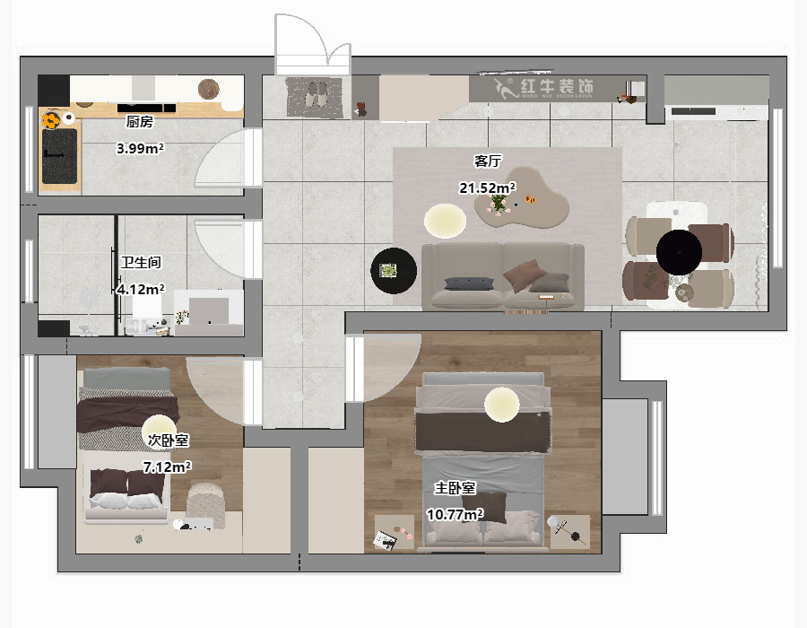 劉曉芳｜棠祥南苑1-1304-70㎡-現(xiàn)代風(fēng)格｜2室2廳1衛(wèi)｜新房裝修｜定制家｜全包11