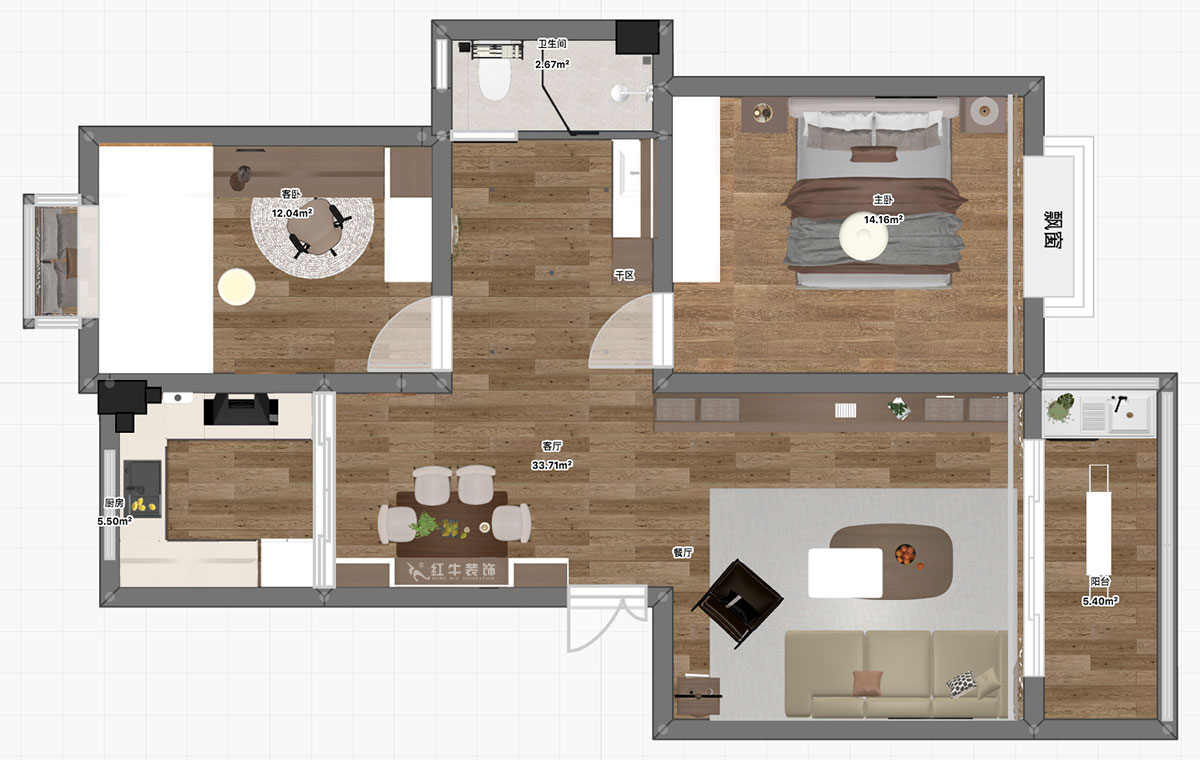 朱明琪｜天潤(rùn)城六街區(qū)30-103-85㎡-原木風(fēng)格｜2室1廳1衛(wèi)｜老房裝修｜定制家｜全包11萬(wàn)｜00_03平面彩圖
