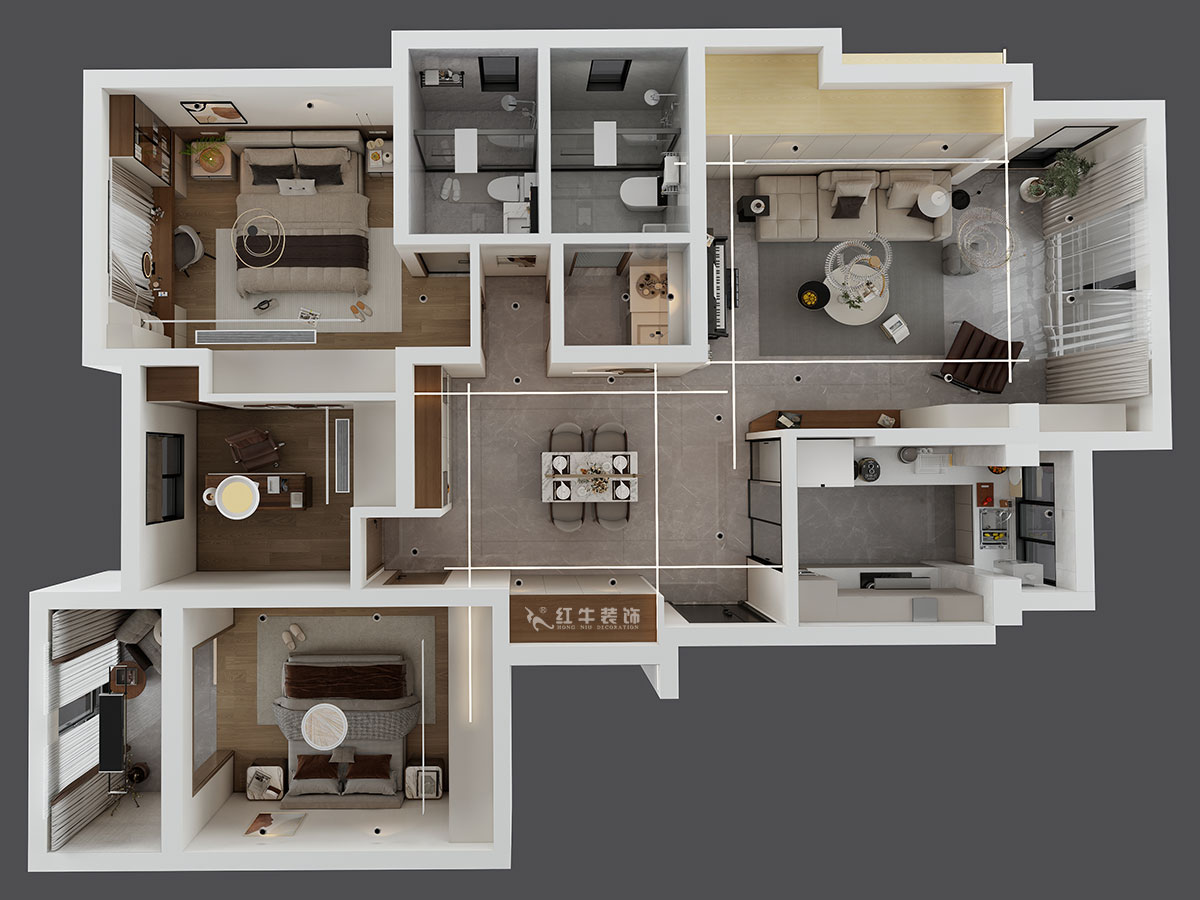 劉小勇｜柏悅瀾庭28-206-125㎡-現(xiàn)代簡約風(fēng)格｜3室2廳2衛(wèi)｜老房裝修｜定制家｜全包17萬｜00_04鳥瞰圖