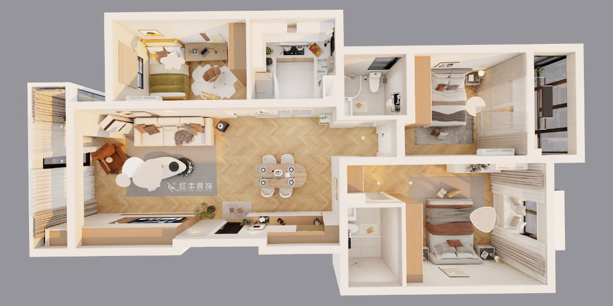 吳波｜仁恒翠竹園28-2-303-117㎡-現(xiàn)代簡(jiǎn)約風(fēng)格｜3室2廳2衛(wèi)｜舊房裝修｜定制家｜全包13萬｜00_04鳥瞰圖