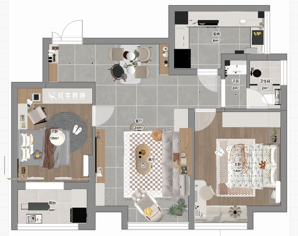 蔣?。辖鹉显?1-1-202-82㎡-簡約奶油風(fēng)格｜2室1廳1衛(wèi)｜二手房裝修｜婚房裝修｜定制家｜全包11