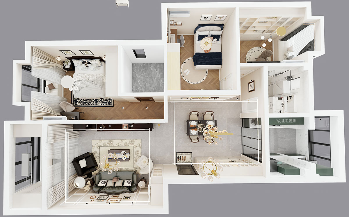 劉小勇｜江南名府3-204-115㎡-簡(jiǎn)美風(fēng)格｜3室2廳1衛(wèi)｜老房裝修｜定制家｜全包13萬(wàn)｜00_04鳥(niǎo)瞰圖