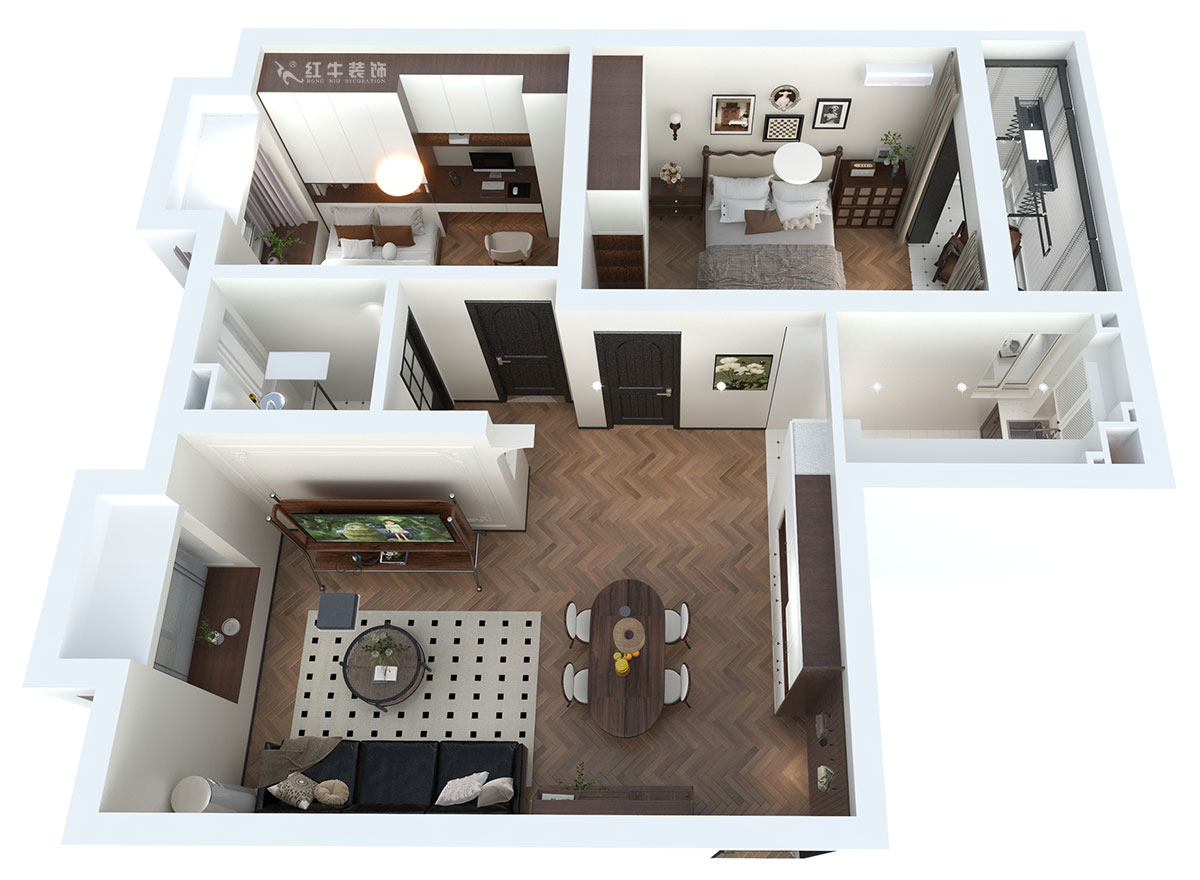 蔣?。偌液骰▓@倫敦城23-801-75㎡-復(fù)古風(fēng)｜2室1廳1衛(wèi)｜二手房裝修｜定制家｜全包12萬｜00_04鳥瞰圖