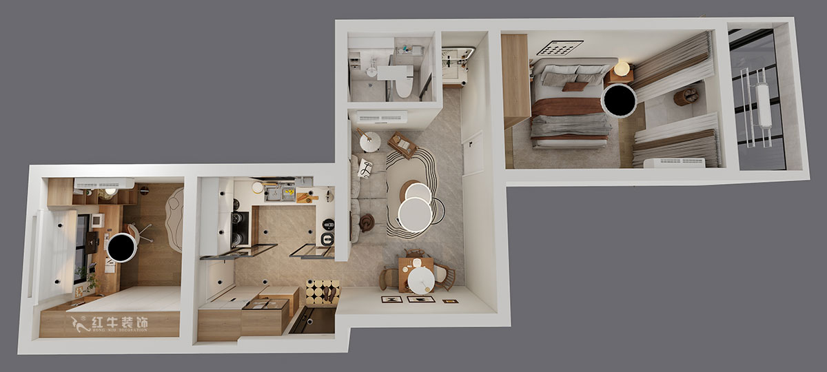 朱明琪｜安德里230號(hào)3-501-60㎡-輕法式原木風(fēng)｜2室1廳1衛(wèi)｜老房裝修｜定制家｜全包9萬｜00_04鳥瞰圖