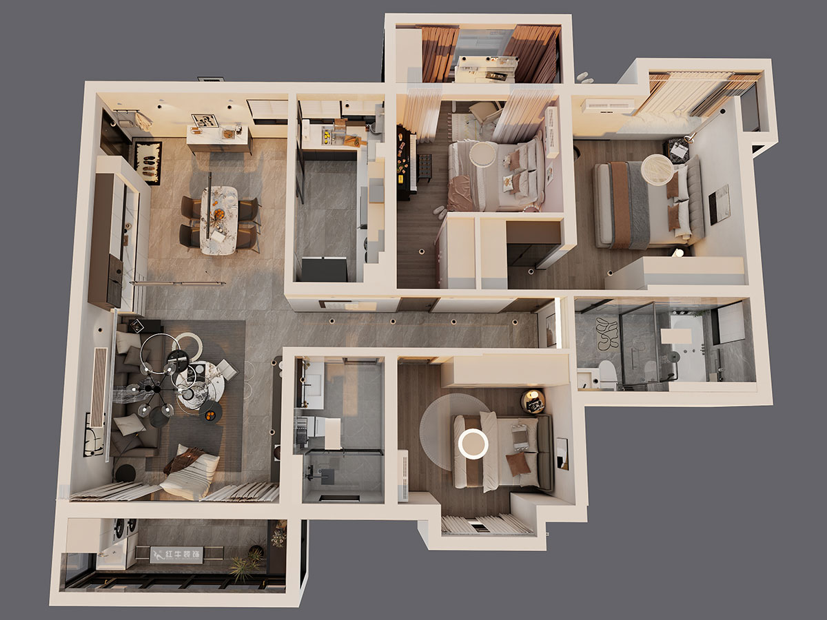 蔣琛｜蔚藍(lán)星座1-804-130㎡-現(xiàn)代簡(jiǎn)約風(fēng)格｜3室2廳2衛(wèi)｜老房裝修｜定制家｜全包19萬(wàn)｜00_04鳥(niǎo)瞰圖