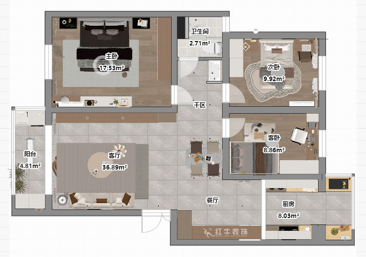顧娟｜月牙湖花園17-202-107㎡-現(xiàn)代簡約風格｜3室2廳1衛(wèi)｜舊房裝修｜定制家｜全包14