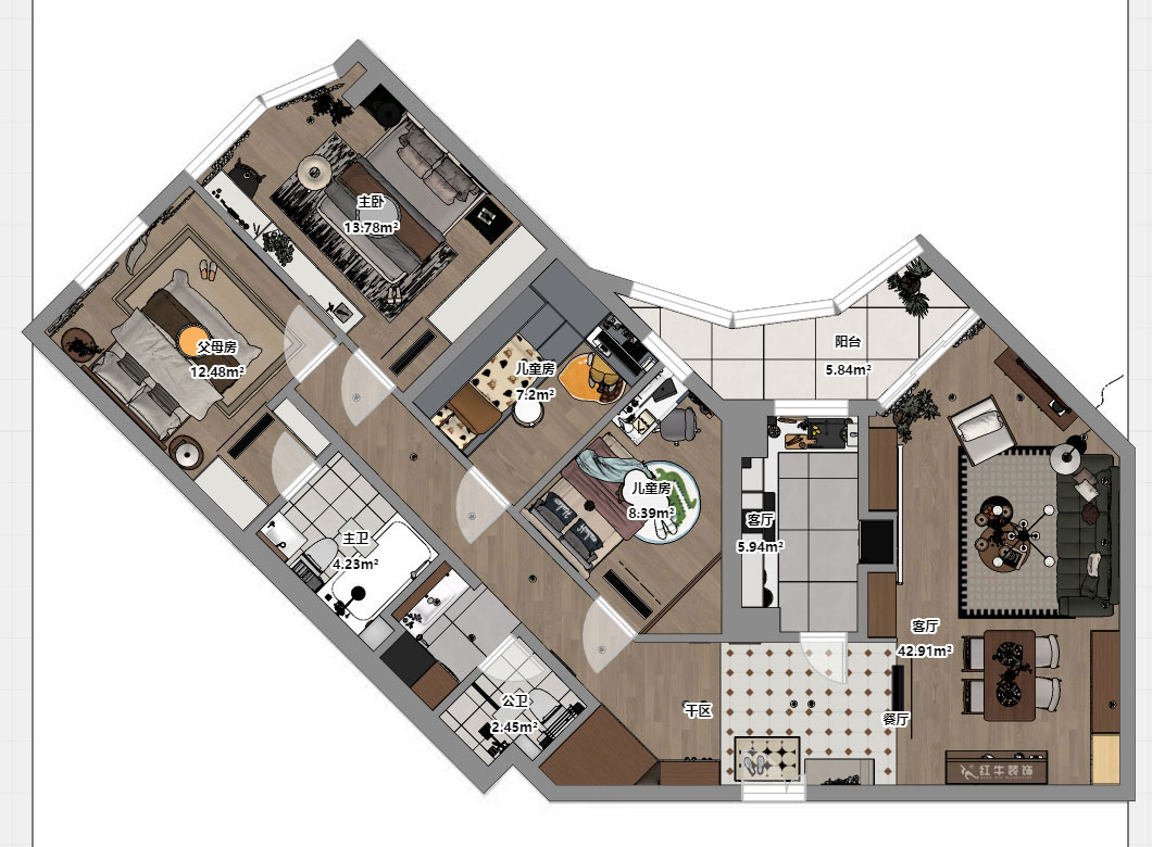 顧娟｜豐匯大廈2205室-120㎡-復(fù)古風(fēng)｜3室2廳2衛(wèi)｜舊房裝修｜定制家｜全包16