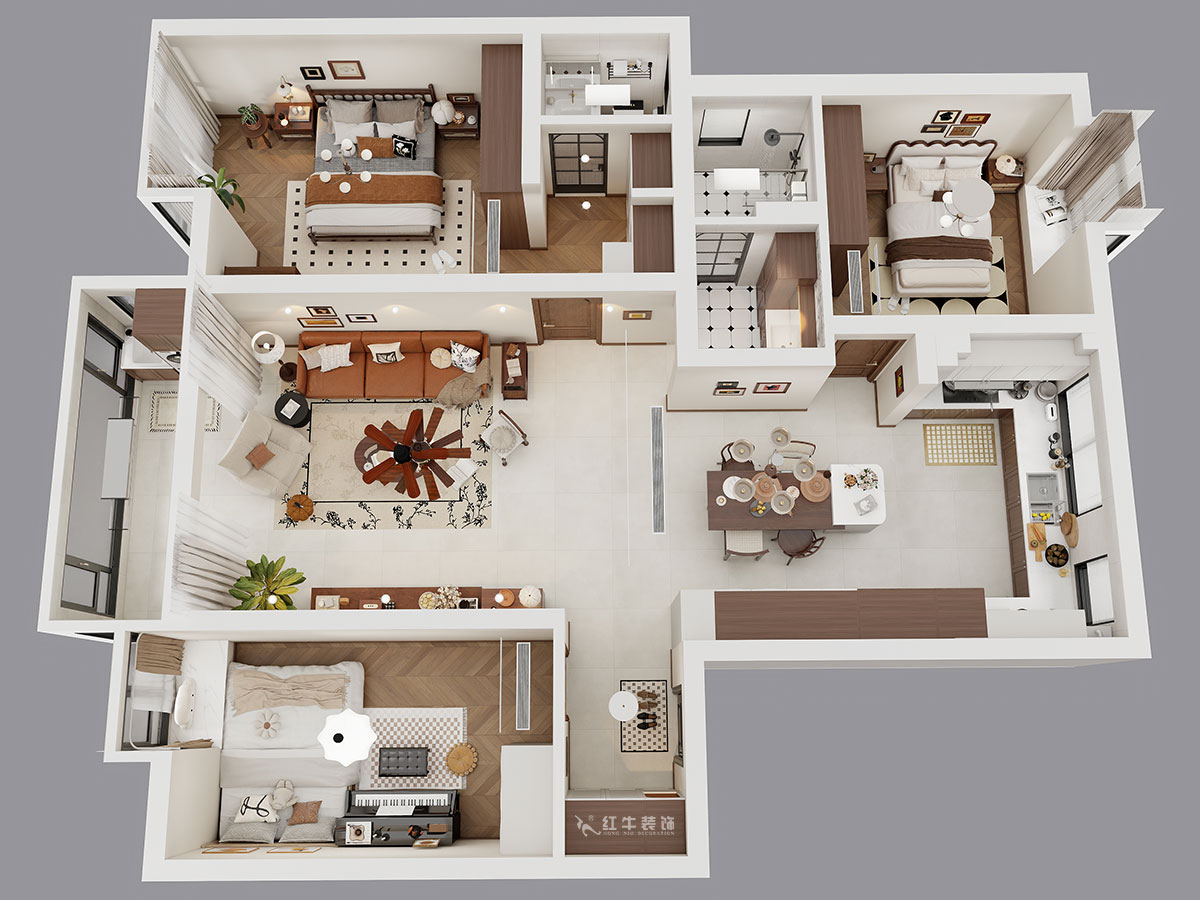 顧娟｜紫金明珠4幢102室-120㎡-復古風｜3室2廳2衛(wèi)｜舊房裝修｜定制家｜全包16