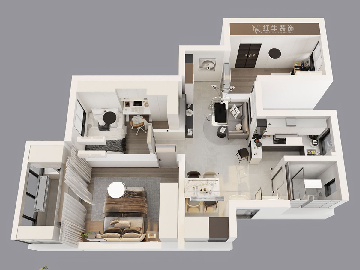 朱彥｜龍?jiān)沸略⑺拇?-22-302-75㎡-現(xiàn)代簡(jiǎn)約風(fēng)格｜2室2廳1衛(wèi)｜老房改造｜定制家｜全包10萬｜00_04鳥瞰圖