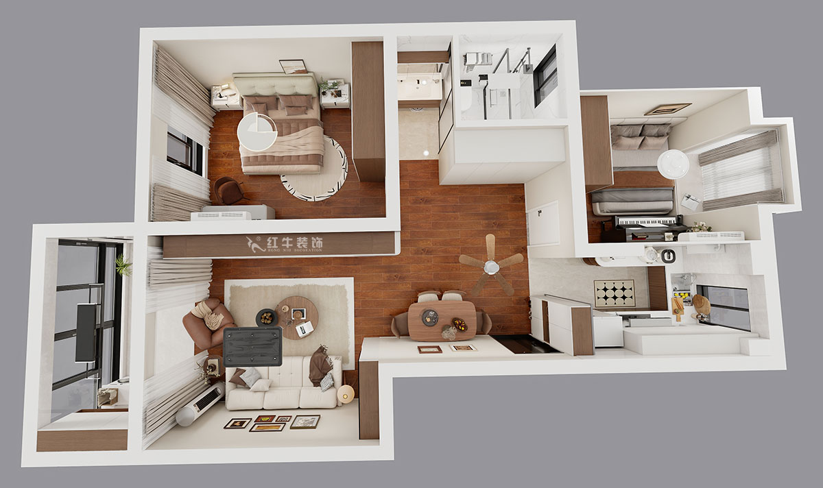 朱明琪｜時光澔韻3-2-902-90㎡-現(xiàn)代中古風｜2室2廳1衛(wèi)｜老房裝修｜定制家｜全包13萬｜00_04鳥瞰圖