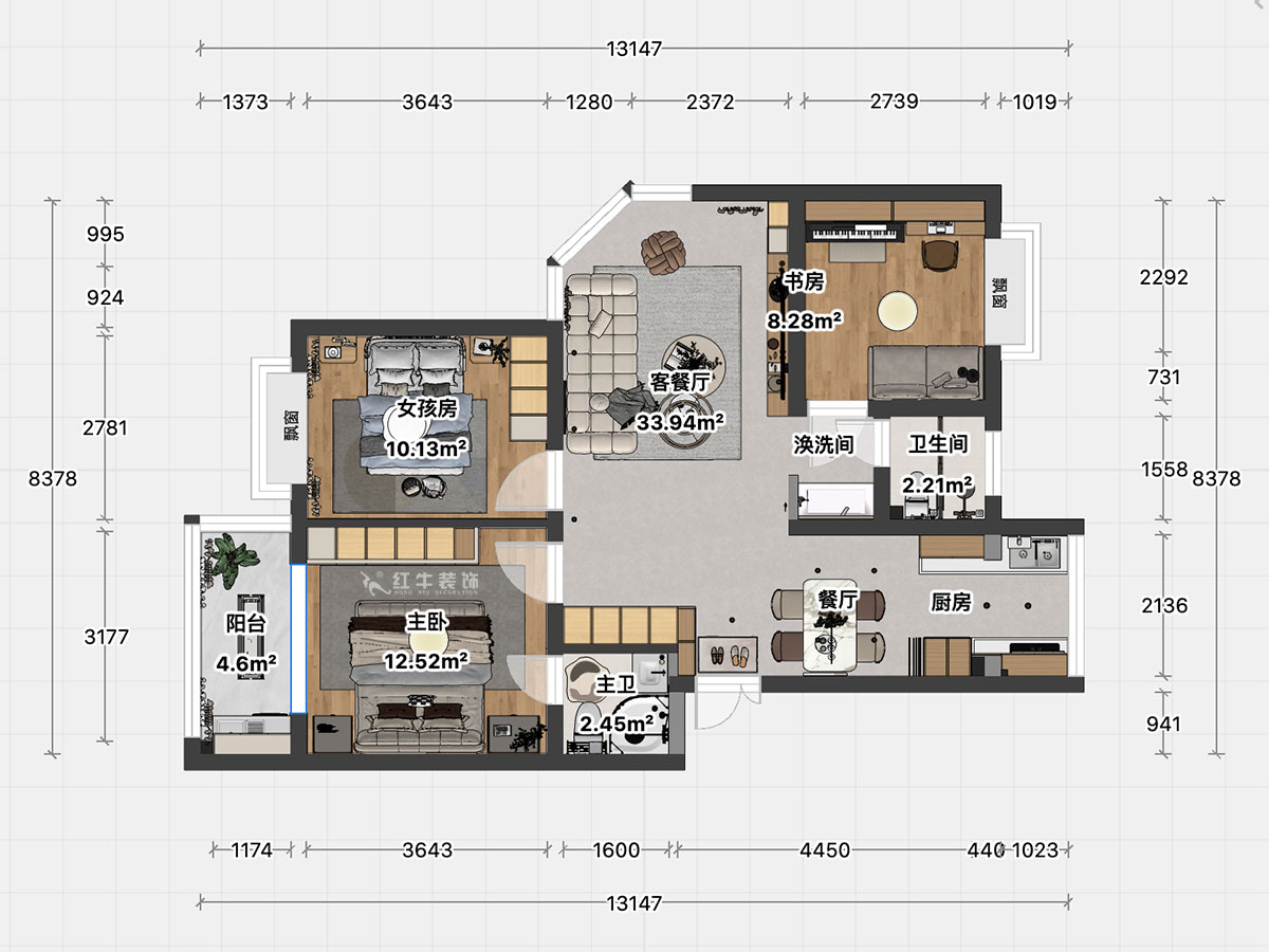 顧娟｜春天家園11-37-402-90㎡-現(xiàn)代簡約風(fēng)格｜3室2廳2衛(wèi)｜舊房裝修｜定制家｜全包12萬｜00_04平面彩圖