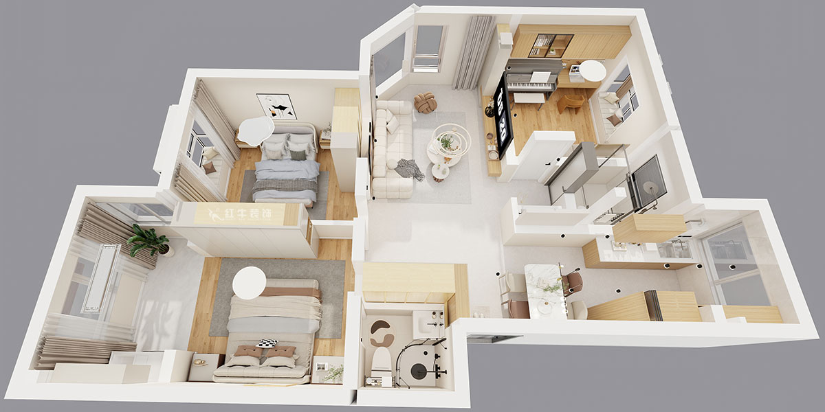 顧娟｜春天家園11-37-402-90㎡-現(xiàn)代簡約風(fēng)格｜3室2廳2衛(wèi)｜舊房裝修｜定制家｜全包12萬｜00_05鳥瞰圖