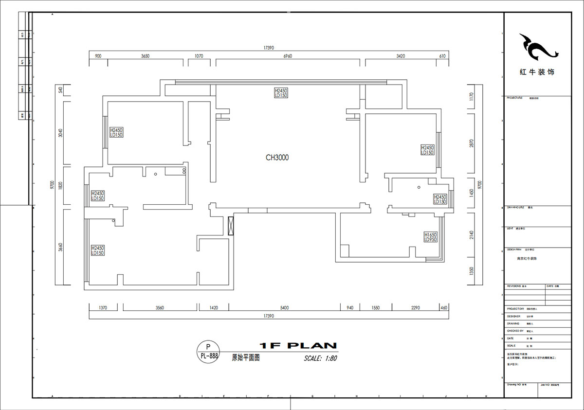 劉小勇｜翠屏誠園北區(qū)5-702-138㎡-現(xiàn)代黑白灰風格｜3室2廳2衛(wèi)｜老房裝修｜定制家｜全包19萬｜00_01原始結(jié)構(gòu)圖