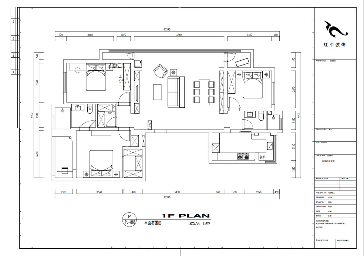 劉小勇｜翠屏誠園北區(qū)5-702-138㎡-現(xiàn)代黑白灰風格｜3室2廳2衛(wèi)｜老房裝修｜定制家｜全包19萬｜00_02平面布置圖