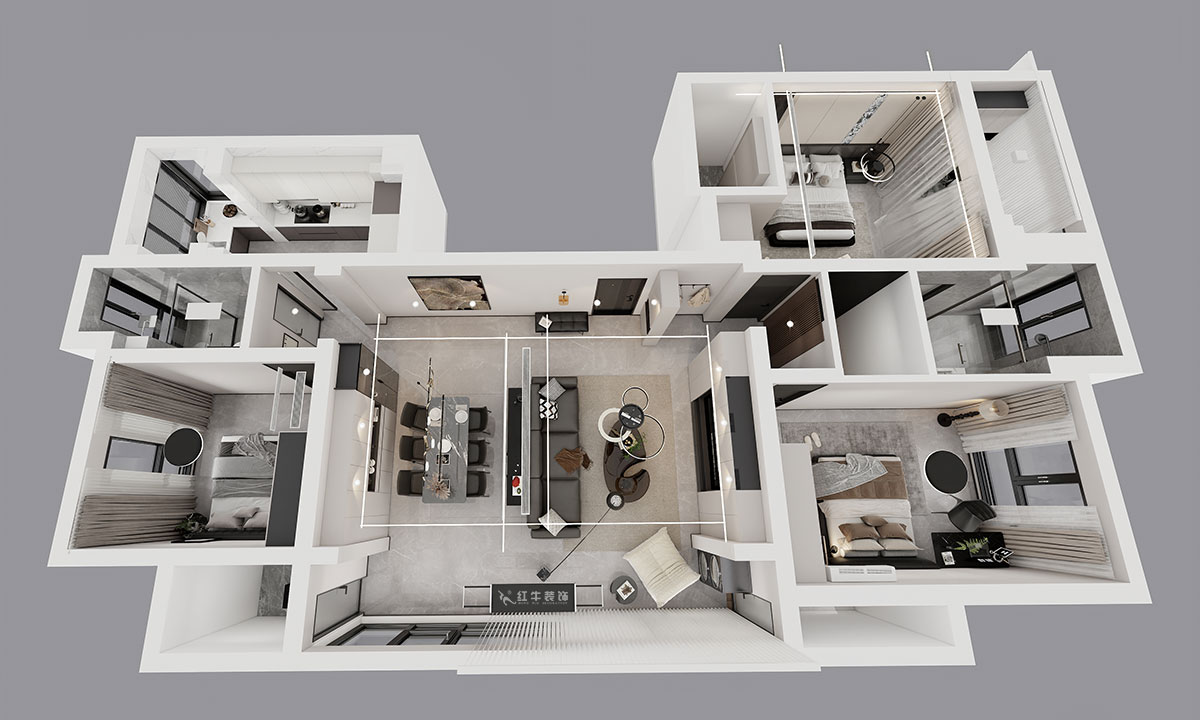 劉小勇｜翠屏誠園北區(qū)5-702-138㎡-現(xiàn)代黑白灰風格｜3室2廳2衛(wèi)｜老房裝修｜定制家｜全包19萬｜00_04鳥瞰圖