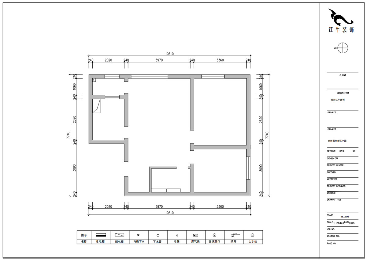 朱明琪｜朗詩國際街區(qū)(中園)6-401-100㎡-中古風(fēng)｜2室2廳1衛(wèi)｜老房裝修｜定制家｜全包10萬｜00_01原始結(jié)構(gòu)圖