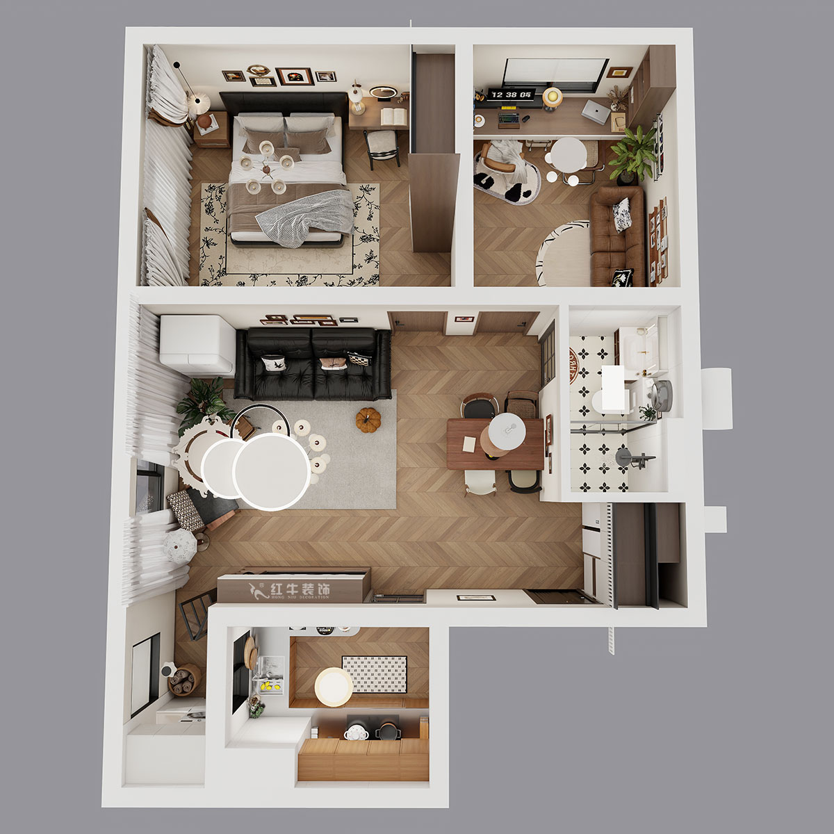 朱明琪｜朗詩國際街區(qū)(中園)6-401-100㎡-中古風(fēng)｜2室2廳1衛(wèi)｜老房裝修｜定制家｜全包10萬｜00_04鳥瞰圖