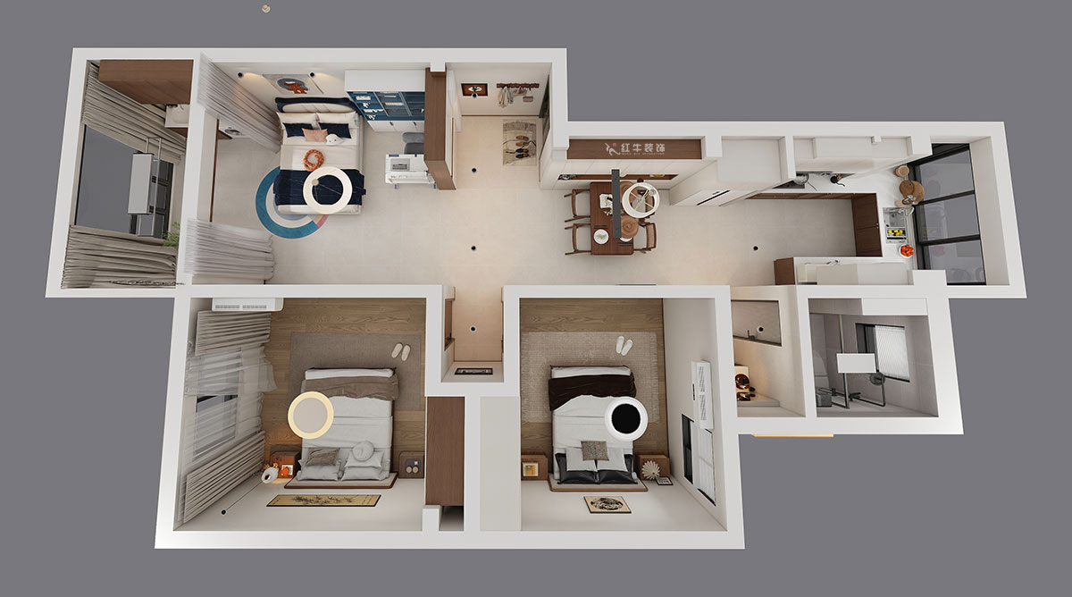 朱明琪｜美河園1-2-101-90㎡-現(xiàn)代風(fēng)格｜2室1廳1衛(wèi)｜老房改造｜定制家｜全包11萬｜00_04鳥瞰圖