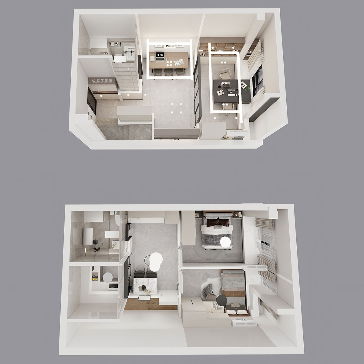 蔣?。谛陪K岸中心5號(hào)樓1218室-50㎡挑高-現(xiàn)代簡(jiǎn)約風(fēng)格｜3室2廳2衛(wèi)｜老房裝修｜定制家｜全包12萬｜00_05鳥瞰圖