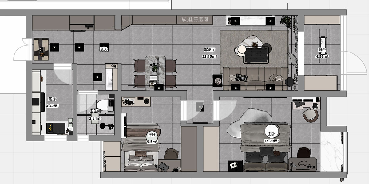 孟憲濤｜紫楊佳園11-108-85㎡-簡(jiǎn)約風(fēng)格｜2室2廳1衛(wèi)｜老房裝修｜定制家｜全包12萬｜00_03平面彩圖