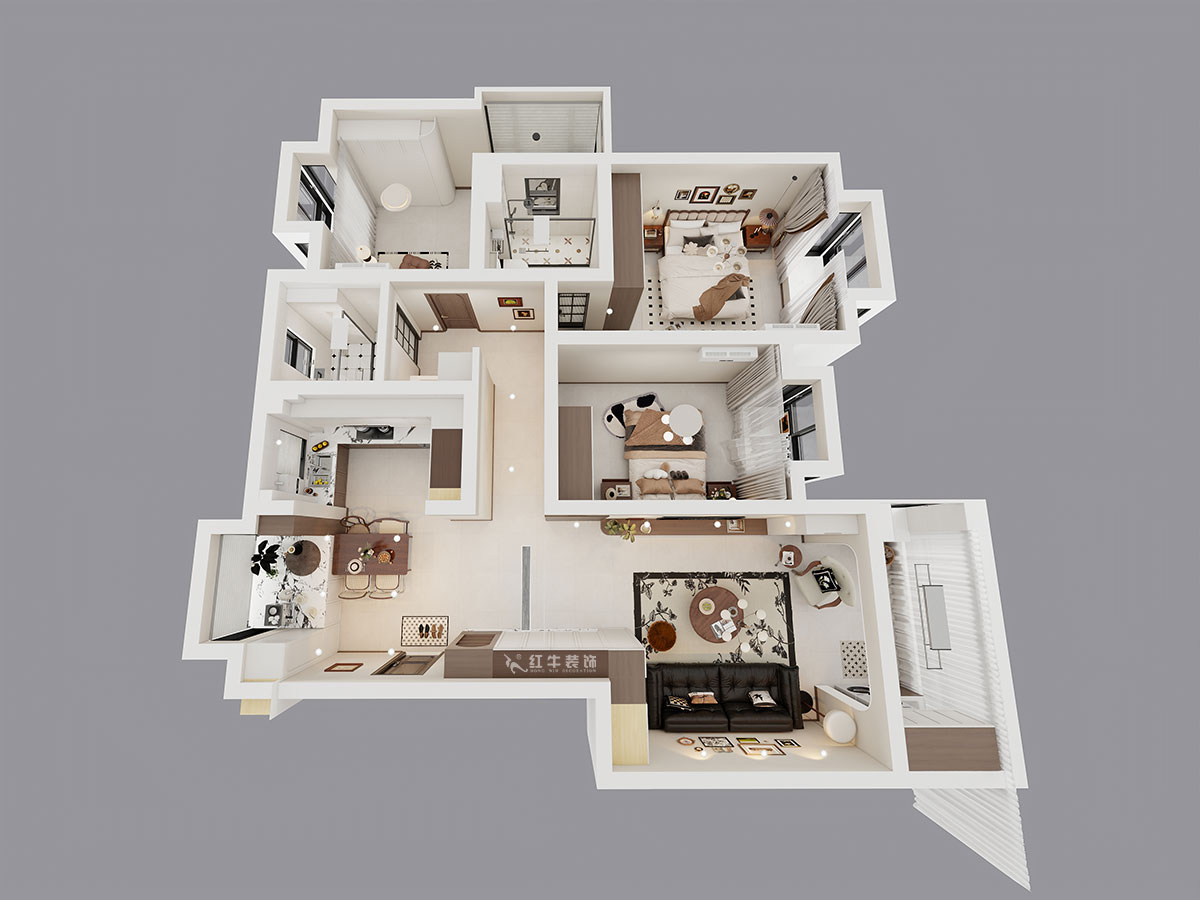 顧娟｜挪威森林13-501-125㎡-中古風(fēng)｜3室2廳2衛(wèi)｜舊房裝修｜定制家｜全包17萬(wàn)｜00_05鳥(niǎo)瞰圖