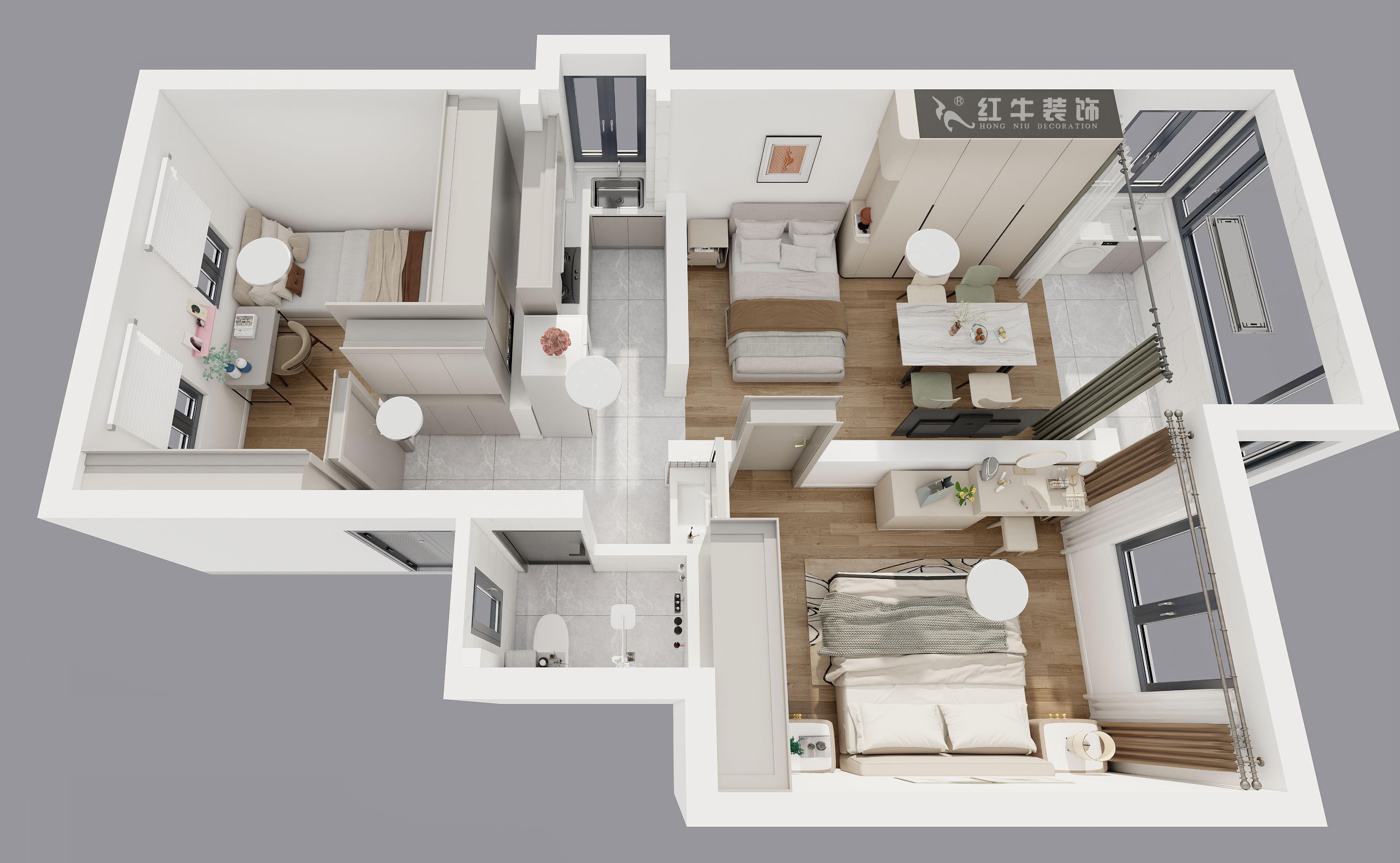 仇美蓉｜太平橋南38號1-601-67㎡-簡約風格｜2室1廳1衛(wèi)｜老房裝修｜定制家｜全包8萬｜00_04鳥瞰圖