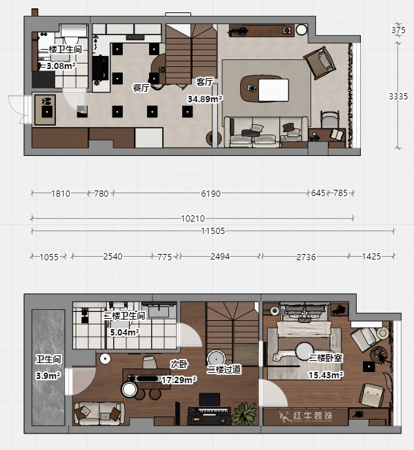 朱明琪｜瑞鑫蘭庭綜合樓1708-50㎡復式-現(xiàn)代簡約風格｜loft公寓｜2室2廳2衛(wèi)｜老房裝修｜定制家｜全包12萬｜00_03平面彩圖