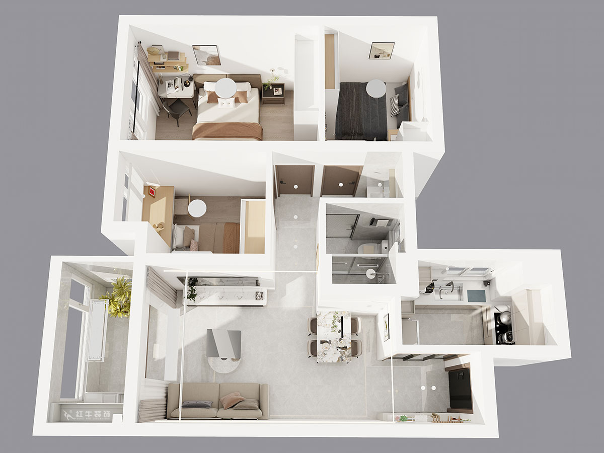 孟憲濤｜江城苑6-2-1704-88㎡-簡約風(fēng)格｜3室2廳1衛(wèi)｜新房裝修｜定制家｜全包12萬｜00_04鳥瞰圖