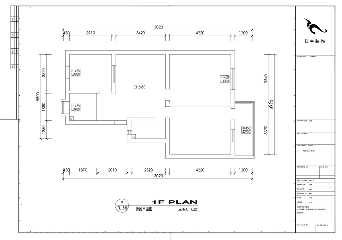 劉小勇｜龍蟠中路466號401室-83㎡-現(xiàn)代簡約風格｜2室2廳1衛(wèi)｜老房裝修｜定制家｜全包10萬｜00_01原始結構圖