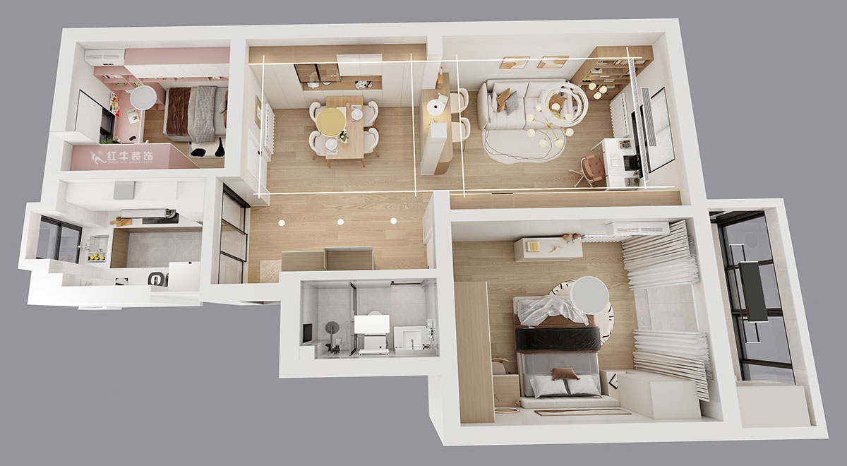 劉小勇｜龍蟠中路466號401室-83㎡-現(xiàn)代簡約風格｜2室2廳1衛(wèi)｜老房裝修｜定制家｜全包10萬｜00_04鳥瞰圖