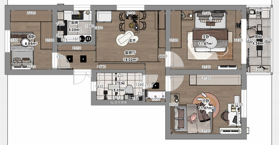 劉小勇｜寧工新寓二村115號(hào)501-75㎡-現(xiàn)代簡約風(fēng)格｜3室1廳1衛(wèi)｜老房裝修｜定制家｜全包10萬｜00_03平面彩圖